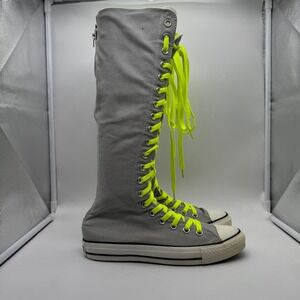 Converse All Star Knee High Canvas Sneakers Boots Neon Yellow Laces Womens 8